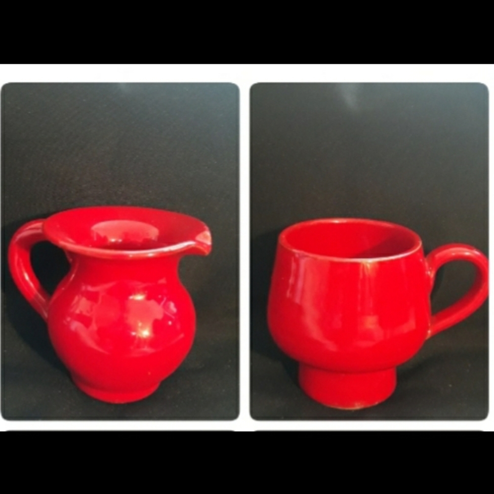 Made in Italy - Artisan Red Ceramic Small Creamer Pitcher + Espresso Cup